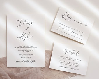 Modern Wedding Invitation Bundle, Simple Minimalist Wedding Invite RSVP Details Card Editable Templates Instant Download Wedding DIY WED13