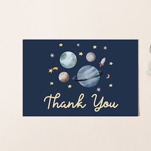 Bewerkbare ruimte verjaardag dank u kaart astronaut planeten naar de maan Galaxy dank u opmerking afdrukbare sjabloon digitale download Z292