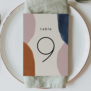 Modern Boho Abstract Table Number Editable Template, Printable Instant Download Navy Blue Blush Terracotta Wedding Bridal Shower Decor WED06