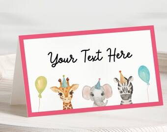 Safari Place Card Editable Template, Printable Instant Download, Colorful Food Labels for Birthday or Baby Shower, Party Animals Decor Z293