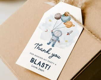 Editable Outer Space Favor Tags Space Birthday Thank You Label Astronaut Gift Tags Planets Galaxy Printable Template DIY Favor Tags Z292