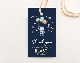 Editable Outer Space Favor Tags Space Birthday Thank You Label Astronaut Gift Tags Planets Galaxy Printable Template DIY Favor Tags Z292