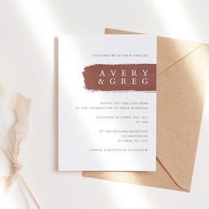 Boho Wedding Invitation Template, Modern Wedding Invitation Printable, Terracotta Wedding Invitation, Minimalist Wedding Invite DIY WED23