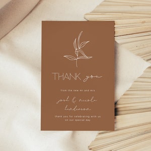 Rustic Thank You Card Editable Template, Instant Download Printable Modern Minimalist Terracotta Boho Line Art Leaf Wedding DIY Rustic WED32
