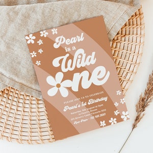 Groovy 3rd Birthday Invitation Editable Template, Printable Instant Download Retro Daisy Hippie Party Floral Boho Young Wild & Three z336