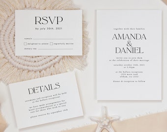 Minimalistische bruiloft uitnodiging sjabloon set bewerkbare minimale bruiloft uitnodigen moderne bruiloft uitnodiging RSVP Details kaart afdrukbare DIY WED19