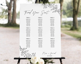 Seating Chart Poster, Wedding Seating Chart Sign, Find Your Seat Sign, Table Seating Chart, Editable Wedding Seating Sign, Minimalist WED05