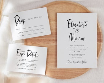 Editable Wedding Invitation Template Set Instant Download 100% Editable Minimalist Invite RSVP Details Printable Templett DIY WED50