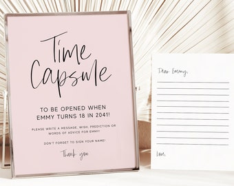 Time Capsule Template First Birthday Time Capsule Baby Shower Time Capsule Cards Minimalist Modern Birthday Party Decor Blush Pink DIY Z170