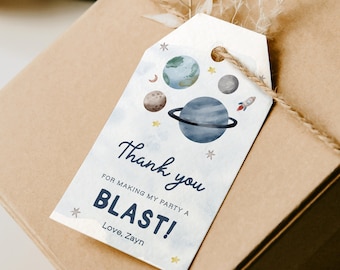 Editable Outer Space Favor Tags Space Birthday Thank You Label Astronaut Gift Tags Planets Galaxy Printable Template DIY Favor Tags Z292