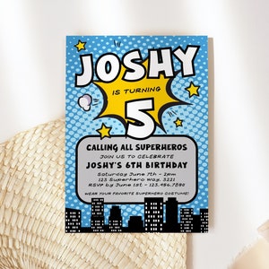 Superhero Invitation Template, Printable Superhero Birthday Invitation, Superhero Party Invite, Kids Super Hero Boys Editable Download Z298