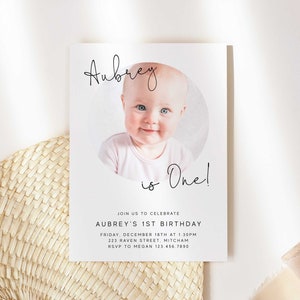 First Birthday Invite 1st Birthday Invitation Template Modern Minimalist Birthday Invite One Birthday Invitation With Photo Simple Z15