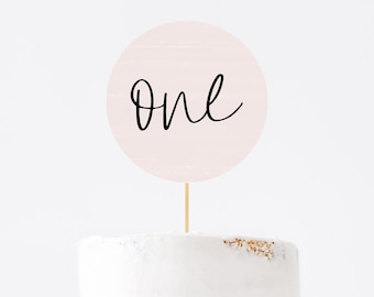Editable Cake Toppers, Pink Printable Cake Topper Template, Instant Download Birthday or Baby Shower, DIY Editable Minimal Party Decor Z170
