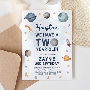 Editable Outer Space 2nd Birthday Invitation Planet Galaxy Two Year Old Second Birthday Boy Houston Download Printable Template Digital Z292