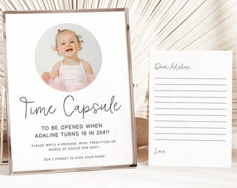 Time Capsule Template Time Capsule First Birthday Time Capsule Baby Shower Time Capsule Cards Minimalist Modern Birthday Party Decor Z18