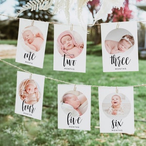 First Birthday Photo Banner Minimalist Monthly Milestone Photo Cards Gender Neutral First Birthday Boho Modern First Birthday Party DIY Z45