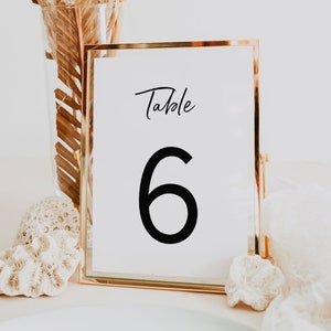 Table Number Template, Instant Download Printable for Weddings or Bridal Shower Modern Script Simple Elegant Minimalist Chic Decor WED20