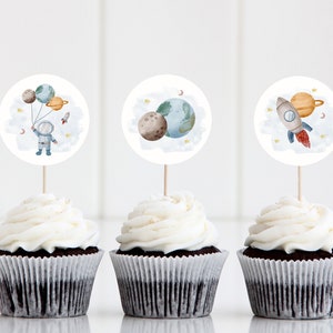 Space Party Cupcake Toppers Rocket Moon Planet Astronaut Outer Space Party Decor Space Cupcake Toppers Galaxy Party Decor Printable Z292