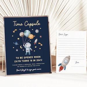 Editable Outer Space Time Capsule 1st Birthday Party Astronaut Planets Birthday Guestbook Template Printable Digital Time Capsule DIY n292