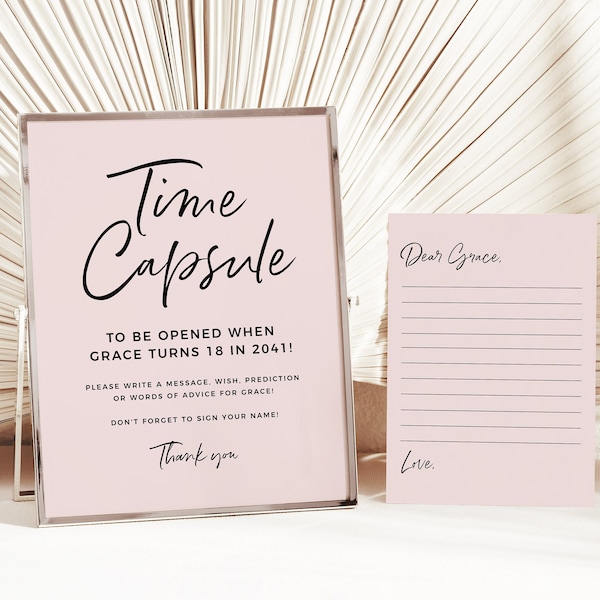 Time Capsule Template Time Capsule First Birthday Time Capsule Baby Shower Time Capsule Cards Minimalist Pink Birthday Party Decor DIY Z79