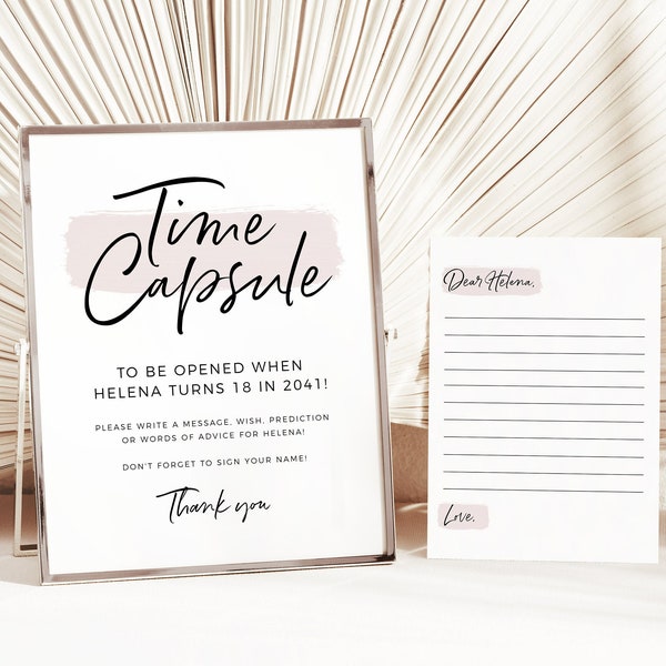 Time Capsule Template Time Capsule First Birthday Time Capsule Baby Shower Time Capsule Cards Minimalist Blush Pink Birthday Party Decor Z28