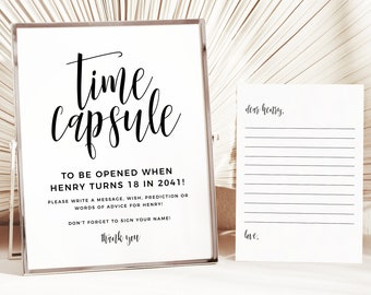 Time Capsule Template Time Capsule First Birthday Time Capsule Baby Shower Time Capsule Cards Minimalist Modern Birthday Party Decor DIY Z45