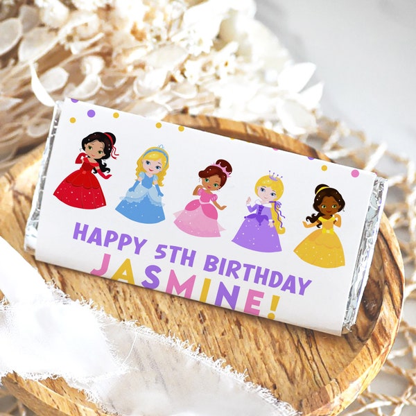 Princess Chocolate Bar Wrapper, Royal Whimsical Editable Candy Label, Personalized Printable, Instant Download, DIY Kids Party Favor Z309