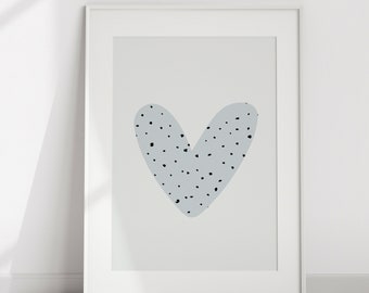 Modern Nursery Wall Art, Pastel Blue Polka Dot Heart Boys Instant Download Printable Baby Boy Room Decor Minimalist Wall Art Print