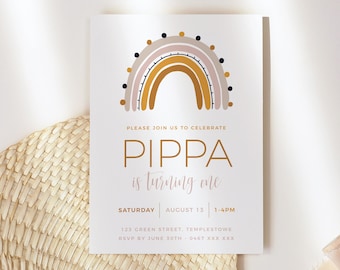 Modern Rainbow Birthday Invitation Editable Rainbow Invite Printable Boho Rainbow Birthday Girls Birthday Invitation Instant Download Z8