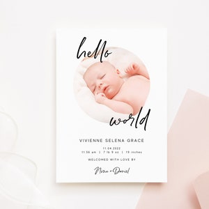 Birth Announcement Template Newborn Baby Printable Photo Birth Card Birth Stats Card Birth Announcement with Photo Instant Download DIY Z60
