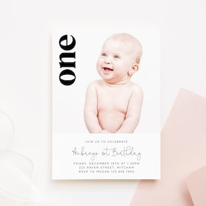 First Birthday Invitation Template Minimalist Birthday Invite Instant Download 1st Birthday Invitation Printable Photo Birthday Invite Z15