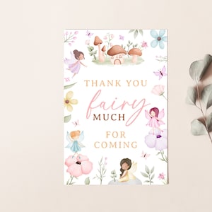 Cartão de agradecimento de fada, editável para impressão, princesa encantada, borboleta aquarela caprichosa, download instantâneo, chá de bebê ou aniversário Z296