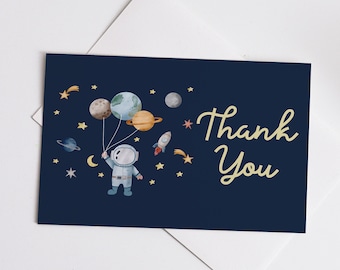 Editable Space Birthday Thank You Card Astronaut Planets To the Moon Galaxy Thank You Note Printable Template Digital Download Z292