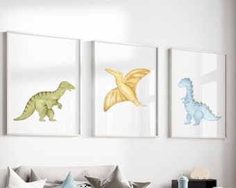 Dinosaur Prints, Watercolor Nursery Decor, Nursery Dinosaurs, Printable Wall Art, Nursery Art, Baby Prints, Baby Shower Gift, Set of 3