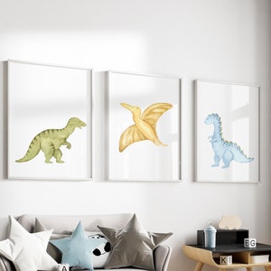 Dinosaur Prints, Watercolor Nursery Decor, Nursery Dinosaurs, Printable Wall Art, Nursery Art, Baby Prints, Baby Shower Gift, Set of 3
