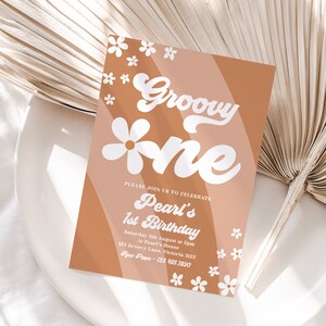 Retro Groovy Daisy Birthday Invitation Editable Template, Printable Instant Download 70s Hippie Girls Party Floral Boho Groovy One z336