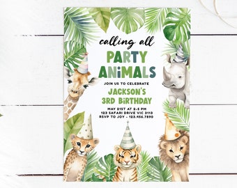 Safari Birthday Invitation, Boys 1st 2nd 3rd 4th 5th Jungle Zoo Party Animals Editable Printable Instant Download DIY Digital Invite z348