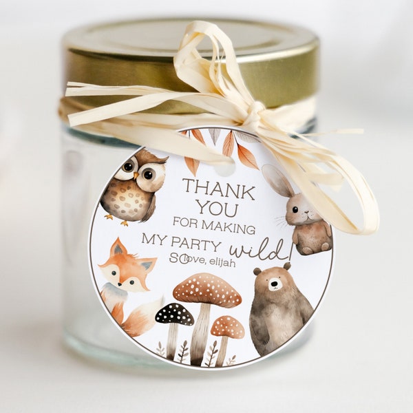 Thank You Tag, Round Circle Woodland Forest Animals Editable Printable DIY Kids Favor Label Sticker Bear Fox Owl Bunny Instant Download Z343