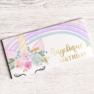 Unicorn 1st Birthday Chocolate Wrapper, Editable Printable Instant Download Rainbow Floral Pink Purple Gold Girl Party Candy Wrap Label Z325