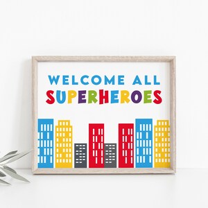 Welcome All Superheroes Sign, Kids Boys Superhero Comic Party Decor Editable Template Printable DIY Instant Download Digital Party Sign Z318