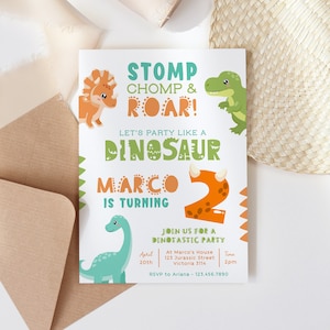Editable Dinosaur Birthday Invitation Template, Jurassic 2nd Birthday Invite Instant Download Boy Dino T-rex Digital Party Invitation Z306