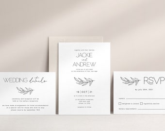 Modern Minimalist Wedding Invitation Template Set, Wedding Invitation Template Download, Printable Wedding Invitation Suite DIY WED38