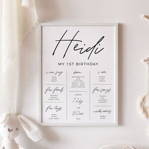 Minimal First Birthday Milestone Board, Editable Template Printable Baby Milestone Poster, Personalized Keepsake for Baby's First Year Z198