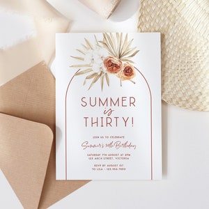 Bogen-Geburtstagseinladung, Boho Getrocknete Blumen 20.30.40.Bearbeitbare Vorlage Personalisierte Druckbare Sofortige Download DIY Party einladen Wed41