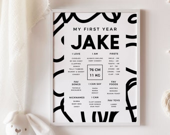 First Birthday Milestone Poster Template, Baby Milestone Board, Minimalist 1st Birthday Milestone Sign, Milestone Poster Editable Sign Z271
