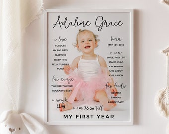 First Birthday Milestone Photo Board EDITABLE, 1st Birthday Print Boy Girl, Photo Milestone Design Birthday Sign Poster, Baby Keepsake Z18