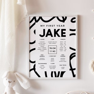 First Birthday Milestone Poster Template, Baby Milestone Board, Minimalist 1st Birthday Milestone Sign, Milestone Poster Editable Sign Z271