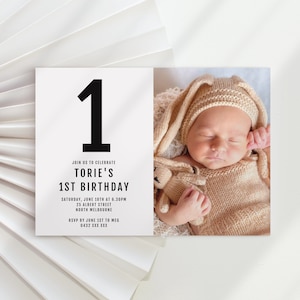 Minimalist First Birthday Invitation Template 1st Birthday Invitation Modern First Birthday Invite Editable Instant Download Girl Boy DIY Z7