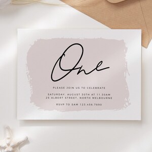 Modern 1st Birthday Invite Instant Download Simple First Birthday Invitation Girls Blush Pink Invitation Editable Birthday Invitation Z22