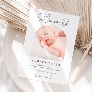 Birth Announcement Photo Baby Announcement Card Newborn Minimalist Welcome Editable Template Printable Instant Download Templett DIY Z15